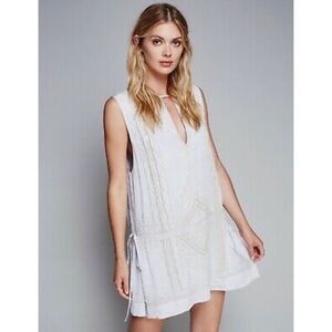 Free People Love Story Slinky Beaded Tunic Mini Dress Blue Size M